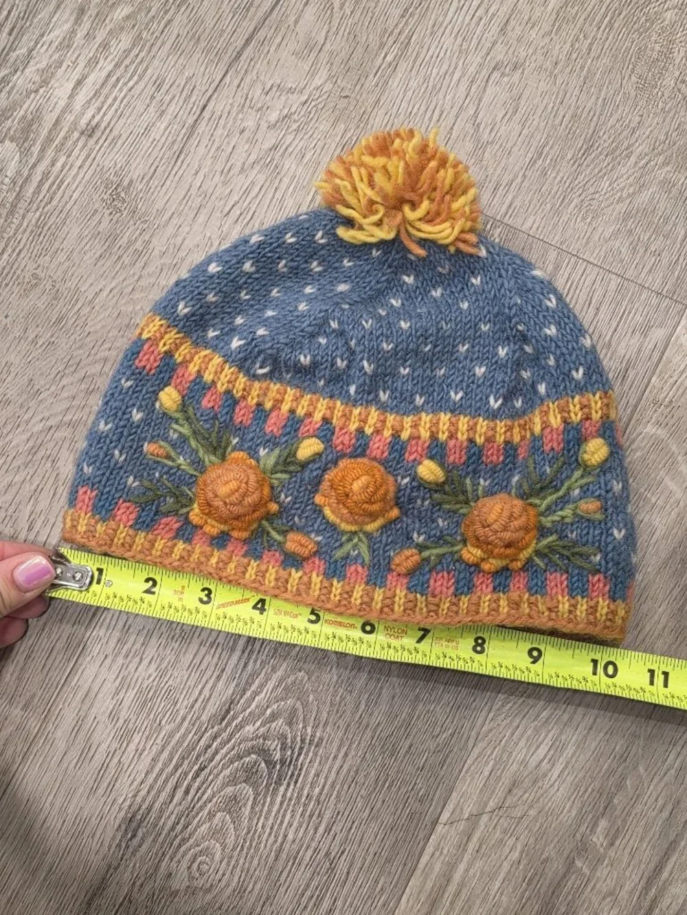 Lost Horizons Hand-Knit Wool Beanie With Floral Embroidery & Pom